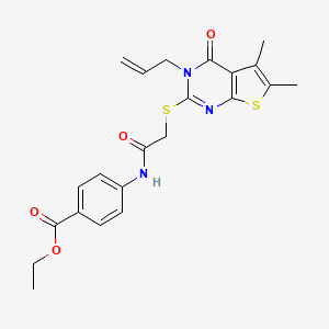 molecular formula C22H23N3O4S2 B12217325 Ethyl 4-[({[5,6-dimethyl-4-oxo-3-(prop-2-en-1-yl)-3,4-dihydrothieno[2,3-d]pyrimidin-2-yl]sulfanyl}acetyl)amino]benzoate 