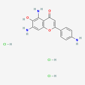 molecular formula C15H16Cl3N3O3 B1221833 5,7-Diamino-2-(4-aminophenyl)-6-hydroxy-4H-1-benzopyran-4-one trihydrochloride CAS No. 158555-33-0