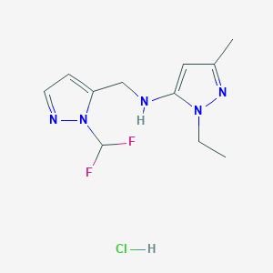 molecular formula C11H16ClF2N5 B12218532 N-[[2-(difluoromethyl)pyrazol-3-yl]methyl]-2-ethyl-5-methylpyrazol-3-amine;hydrochloride 