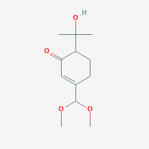molecular formula C12H20O4 B122187 2-Cyclohexen-1-one,  3-(dimethoxymethyl)-6-(1-hydroxy-1-methylethyl)- CAS No. 144918-16-1