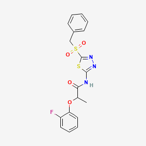 molecular formula C18H16FN3O4S2 B12219256 N-[(2Z)-5-(benzylsulfonyl)-1,3,4-thiadiazol-2(3H)-ylidene]-2-(2-fluorophenoxy)propanamide 