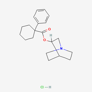 molecular formula C20H28ClNO2 B1221947 Cyclohexanecarboxylic acid, 1-phenyl-, 1-azabicyclo(2.2.2)oct-3-yl ester, hydrochloride CAS No. 49665-76-1
