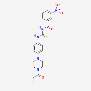 3-nitro-N-[[4-[4-(1-oxopropyl)-1-piperazinyl]anilino]-sulfanylidenemethyl]benzamide