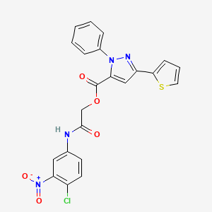 molecular formula C22H15ClN4O5S B1222009 2-Phenyl-5-thiophen-2-yl-3-pyrazolecarboxylic acid [2-(4-chloro-3-nitroanilino)-2-oxoethyl] ester 