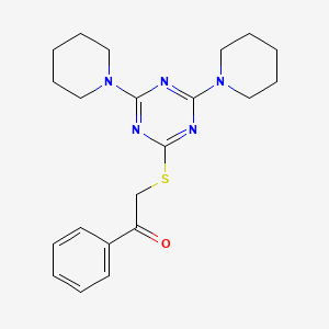 molecular formula C21H27N5OS B1222016 2-[[4,6-Bis(1-piperidinyl)-1,3,5-triazin-2-yl]thio]-1-phenylethanone 