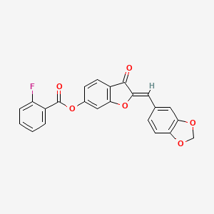 molecular formula C23H13FO6 B12220236 (2Z)-2-(1,3-benzodioxol-5-ylmethylidene)-3-oxo-2,3-dihydro-1-benzofuran-6-yl 2-fluorobenzoate 
