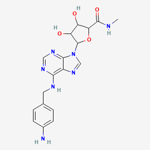 molecular formula C18H21N7O4 B1222038 5-[6-[(4-Aminophenyl)methylamino]purin-9-yl]-3,4-dihydroxy-N-methyloxolane-2-carboxamide 