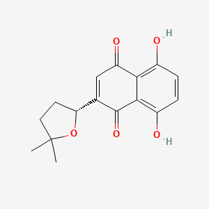 molecular formula C16H16O5 B1222088 2-(5,5-Dimethyloxolan-2-yl)-5,8-dihydroxynaphthalene-1,4-dione CAS No. 64981-70-0