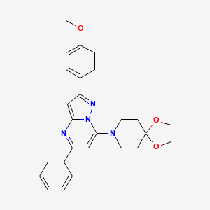 molecular formula C26H26N4O3 B1222094 8-[2-(4-Methoxyphenyl)-5-phenyl-7-pyrazolo[1,5-a]pyrimidinyl]-1,4-dioxa-8-azaspiro[4.5]decane 