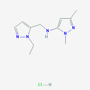 molecular formula C11H18ClN5 B12221544 N-[(2-ethylpyrazol-3-yl)methyl]-2,5-dimethylpyrazol-3-amine;hydrochloride 