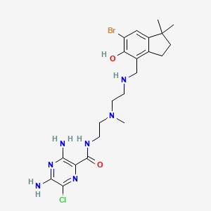 molecular formula C22H31BrClN7O2 B1222157 3,5-diamino-N-[2-[2-[(6-bromo-5-hydroxy-1,1-dimethyl-2,3-dihydroinden-4-yl)methylamino]ethyl-methylamino]ethyl]-6-chloropyrazine-2-carboxamide CAS No. 126988-14-5