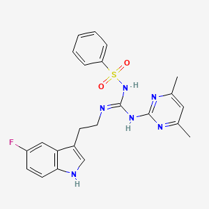 molecular formula C23H23FN6O2S B12221607 N-[(E)-[(4,6-dimethylpyrimidin-2-yl)amino]{[2-(5-fluoro-1H-indol-3-yl)ethyl]amino}methylidene]benzenesulfonamide 