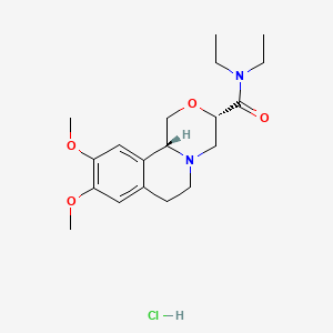 molecular formula C19H29ClN2O4 B1222162 trans-N,N-Diethyl-1,3,4,6,7,11b-hexahydro-9,10-dimethoxy-(1,4)oxazino[3,4-a]isoquinoline-3-carboxamide hcl CAS No. 67069-38-9