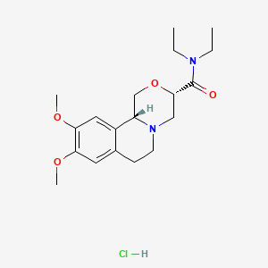 molecular formula C19H29ClN2O4 B1222162 (1,4)Oxazino(3,4-a)isoquinoline-3-carboxamide, 1,3,4,6,7,11b-hexahydro-N,N-diethyl-9,10-dimethoxy-, monohydrochloride, trans- CAS No. 67069-38-9