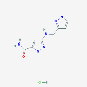 molecular formula C10H15ClN6O B12221679 2-Methyl-5-[(1-methylpyrazol-3-yl)methylamino]pyrazole-3-carboxamide;hydrochloride 
