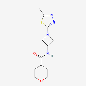 molecular formula C12H18N4O2S B12222012 N-[1-(5-methyl-1,3,4-thiadiazol-2-yl)azetidin-3-yl]oxane-4-carboxamide 