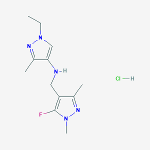 molecular formula C12H19ClFN5 B12222244 1-ethyl-N-[(5-fluoro-1,3-dimethylpyrazol-4-yl)methyl]-3-methylpyrazol-4-amine;hydrochloride 