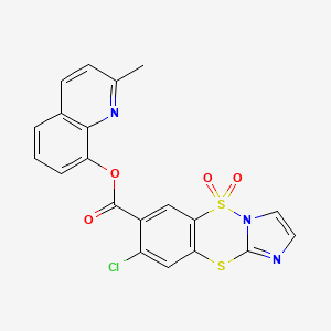 molecular formula C20H12ClN3O4S2 B1222238 (7-Chloro-1,3a-diaza-4,9-dithia-4H-benzo[f]indene-6-carboxylic acid 2-methyl-8-quinolyl)4,4-dioxide 