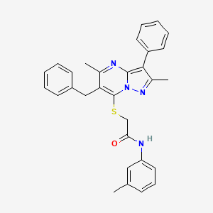 molecular formula C30H28N4OS B12222713 2-[(6-benzyl-2,5-dimethyl-3-phenylpyrazolo[1,5-a]pyrimidin-7-yl)sulfanyl]-N-(3-methylphenyl)acetamide 