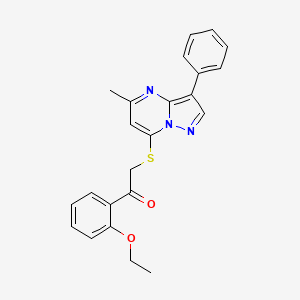 molecular formula C23H21N3O2S B12222801 1-(2-Ethoxyphenyl)-2-[(5-methyl-3-phenylpyrazolo[1,5-a]pyrimidin-7-yl)sulfanyl]ethanone 