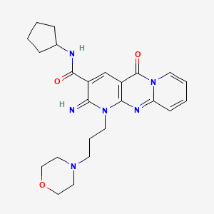 molecular formula C24H30N6O3 B1222288 N-cyclopentyl-6-imino-7-(3-morpholin-4-ylpropyl)-2-oxo-1,7,9-triazatricyclo[8.4.0.03,8]tetradeca-3(8),4,9,11,13-pentaene-5-carboxamide 