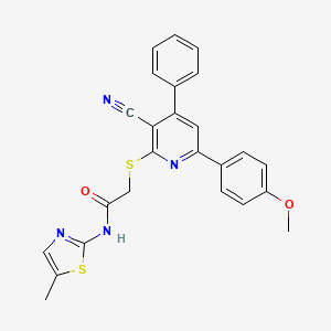 molecular formula C25H20N4O2S2 B1222292 2-[[3-cyano-6-(4-methoxyphenyl)-4-phenyl-2-pyridinyl]thio]-N-(5-methyl-2-thiazolyl)acetamide 