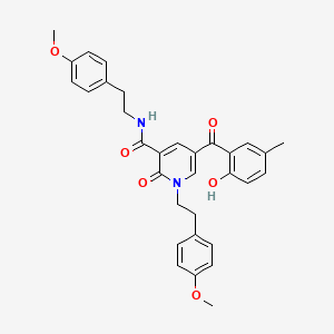 molecular formula C32H32N2O6 B1222297 5-[(2-hydroxy-5-methylphenyl)-oxomethyl]-N,1-bis[2-(4-methoxyphenyl)ethyl]-2-oxo-3-pyridinecarboxamide 