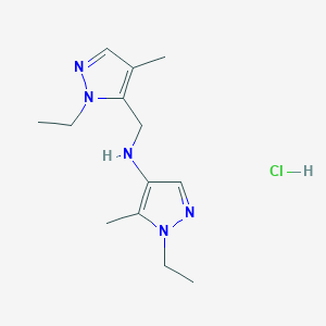 molecular formula C13H22ClN5 B12223294 1-ethyl-N-[(2-ethyl-4-methylpyrazol-3-yl)methyl]-5-methylpyrazol-4-amine;hydrochloride 