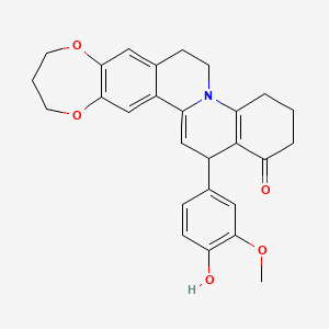 molecular formula C27H27NO5 B12223471 4-(4-hydroxy-3-methoxyphenyl)-17,21-dioxa-11-azapentacyclo[12.9.0.02,11.05,10.016,22]tricosa-1(23),2,5(10),14,16(22)-pentaen-6-one 