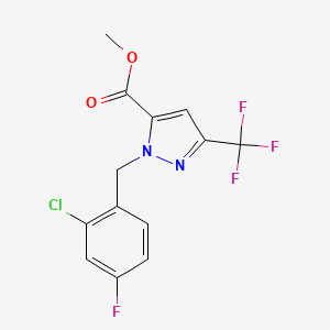 molecular formula C13H9ClF4N2O2 B12223525 Methyl 1-(2-chloro-4-fluorobenzyl)-3-(trifluoromethyl)-1H-pyrazole-5-carboxylate 