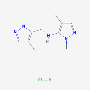 molecular formula C11H18ClN5 B12223591 N-[(2,4-dimethylpyrazol-3-yl)methyl]-2,4-dimethylpyrazol-3-amine;hydrochloride 