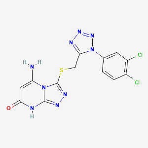 molecular formula C13H9Cl2N9OS B12223605 5-amino-3-({[1-(3,4-dichlorophenyl)-1H-tetrazol-5-yl]methyl}sulfanyl)[1,2,4]triazolo[4,3-a]pyrimidin-7-ol 