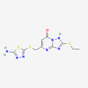 molecular formula C10H11N7OS3 B12224270 5-{[(5-amino-1,3,4-thiadiazol-2-yl)sulfanyl]methyl}-2-(ethylsulfanyl)[1,2,4]triazolo[1,5-a]pyrimidin-7(4H)-one 