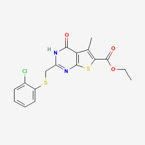 molecular formula C17H15ClN2O3S2 B1222430 ethyl 2-[(2-chlorophenyl)sulfanylmethyl]-5-methyl-4-oxo-3H-thieno[2,3-d]pyrimidine-6-carboxylate 