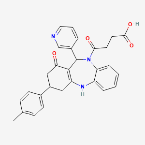 molecular formula C29H27N3O4 B12224421 4-[1-hydroxy-3-(4-methylphenyl)-11-(pyridin-3-yl)-2,3,4,11-tetrahydro-10H-dibenzo[b,e][1,4]diazepin-10-yl]-4-oxobutanoic acid 