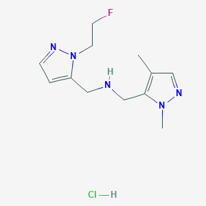 molecular formula C12H19ClFN5 B12224513 1-(1,4-dimethyl-1H-pyrazol-5-yl)-N-{[1-(2-fluoroethyl)-1H-pyrazol-5-yl]methyl}methanamine 