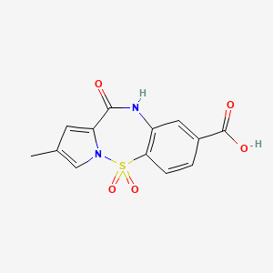 molecular formula C13H10N2O5S B12225167 Pyrrolo[1,2-b][1,2,5]benzothiadiazepine-8-carboxylic acid, 10,11-dihydro-2-methyl-11-oxo-,5,5-dioxide 