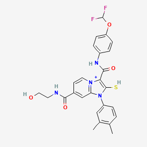 molecular formula C26H25F2N4O4S+ B1222534 N3-[4-(difluoromethoxy)phenyl]-1-(3,4-dimethylphenyl)-N7-(2-hydroxyethyl)-2-mercaptoimidazo[1,2-a]pyridin-4-ium-3,7-dicarboxamide 