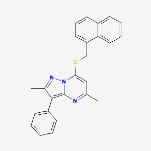 molecular formula C25H21N3S B12225360 2,5-Dimethyl-7-[(naphthalen-1-ylmethyl)sulfanyl]-3-phenylpyrazolo[1,5-a]pyrimidine 