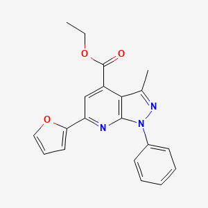 molecular formula C20H17N3O3 B1222540 6-(2-Furanyl)-3-methyl-1-phenyl-4-pyrazolo[3,4-b]pyridinecarboxylic acid ethyl ester 
