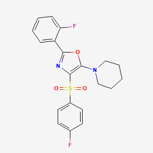 molecular formula C20H18F2N2O3S B1222547 2-(2-Fluorophenyl)-4-(4-fluorophenyl)sulfonyl-5-(1-piperidinyl)oxazole 