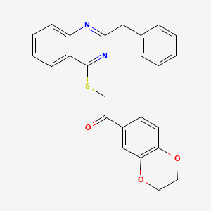 molecular formula C25H20N2O3S B1222554 1-(2,3-Dihydro-1,4-benzodioxin-6-yl)-2-[[2-(phenylmethyl)-4-quinazolinyl]thio]ethanone 