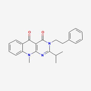 molecular formula C23H23N3O2 B1222557 10-Methyl-3-(2-phenylethyl)-2-propan-2-ylpyrimido[4,5-b]quinoline-4,5-dione 