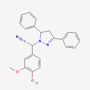molecular formula C24H21N3O2 B1222572 2-(3,5-Diphenyl-3,4-dihydropyrazol-2-yl)-2-(4-hydroxy-3-methoxyphenyl)acetonitrile 