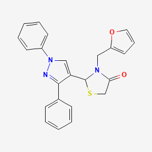 molecular formula C23H19N3O2S B1222576 2-(1,3-Diphenyl-4-pyrazolyl)-3-(2-furanylmethyl)-4-thiazolidinone 
