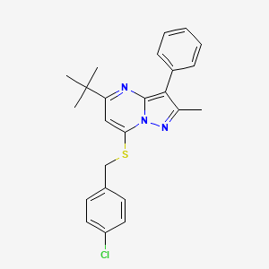 molecular formula C24H24ClN3S B12226141 5-Tert-butyl-7-[(4-chlorobenzyl)sulfanyl]-2-methyl-3-phenylpyrazolo[1,5-a]pyrimidine 