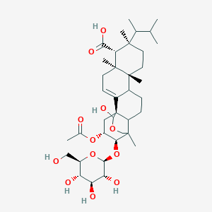 molecular formula C38H60O12 B1222671 (1R,5S,6R,7R,10R,20R,21R)-20-acetyloxy-18-hydroxy-5,7,10,15-tetramethyl-7-(3-methylbutan-2-yl)-21-[(2R,3R,4S,5S,6R)-3,4,5-trihydroxy-6-(hydroxymethyl)oxan-2-yl]oxy-17-oxapentacyclo[13.3.3.01,14.02,11.05,10]henicos-2-ene-6-carboxylic acid 