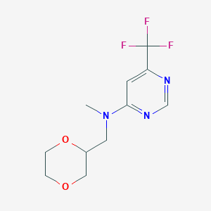 molecular formula C11H14F3N3O2 B12226768 N-[(1,4-dioxan-2-yl)methyl]-N-methyl-6-(trifluoromethyl)pyrimidin-4-amine 