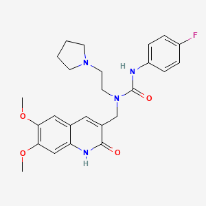 1-[(6,7-dimethoxy-2-oxo-1H-quinolin-3-yl)methyl]-3-(4-fluorophenyl)-1-[2-(1-pyrrolidinyl)ethyl]urea