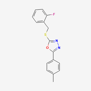 molecular formula C16H13FN2OS B1222682 2-[(2-Fluorophenyl)methylthio]-5-(4-methylphenyl)-1,3,4-oxadiazole 